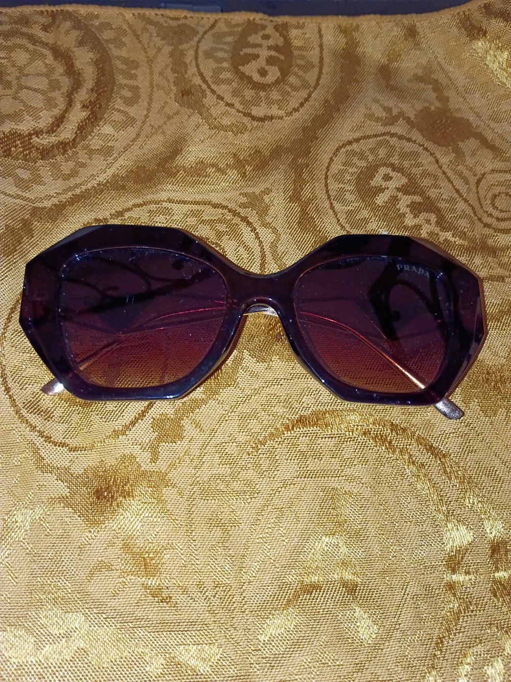 Prada PR 16WS Burgundy Ombre Geometric Sunglasses Open Gold Wire Logo Arm
